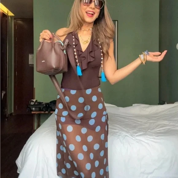 Zara 2pcs POLKA DOT ASYMMETRIC SKIRT+ Top Set